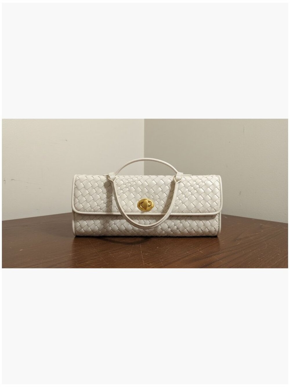 Woven Vegan Leather Evening Clutch with Adjustable Strap, Twist Lock Closure